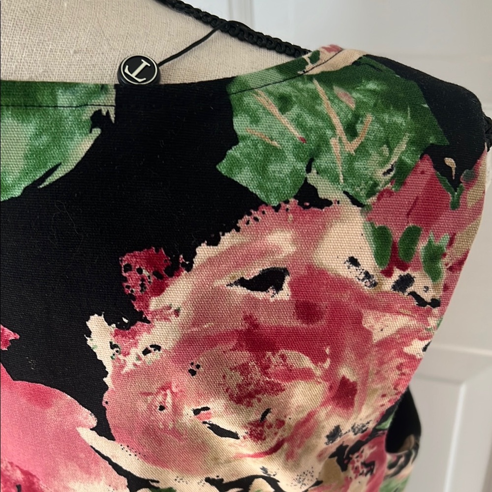Talbots Black Floral Sheath Dress with Pink and Green Roses - Picture 4 of 16